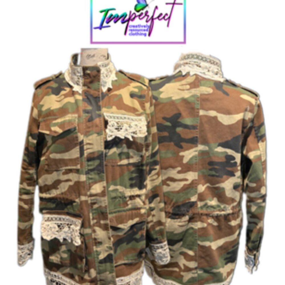 Upcycled Camo and Lace Jacket